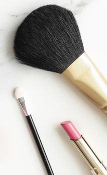 Make-up and cosmetics products on marble, flatlay background - modern feminine lifestyle, beauty blog and fashion inspiration concept