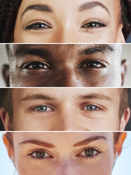 See the beauty in diversity. Composite image of an assortment of peoples eyes