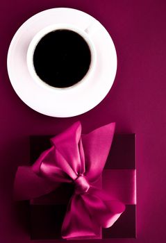 Romantic present, cafe backdrop and drink concept - Coffee cup and luxury gift box flatlay background