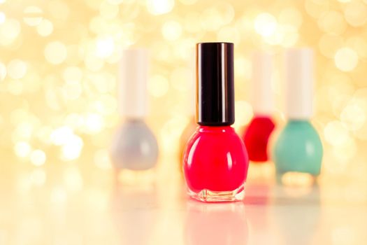 Beauty, make-up and cosmetics concept - Nail polish bottles, manicure and pedicure collection