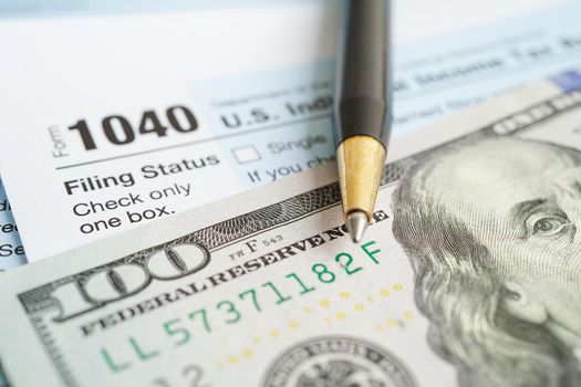 Tax form 1040 U.S. Individual Income Tax Return, business finance concept.