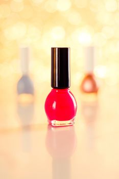 Beauty, make-up and cosmetics concept - Nail polish bottles, manicure and pedicure collection