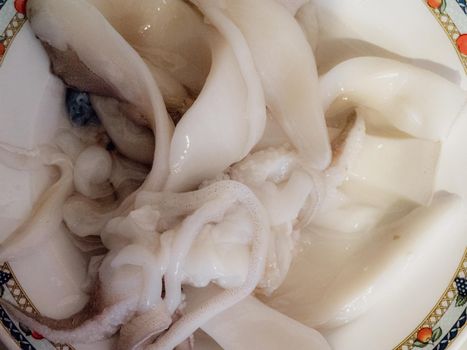 cleaning a raw adriatic cuttlefish at home in Numana, Marche, Italy