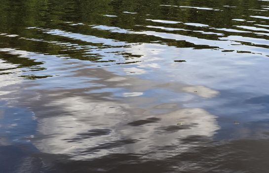 Water surfaces with waves and ripples and the sunlight reflecting at the surface