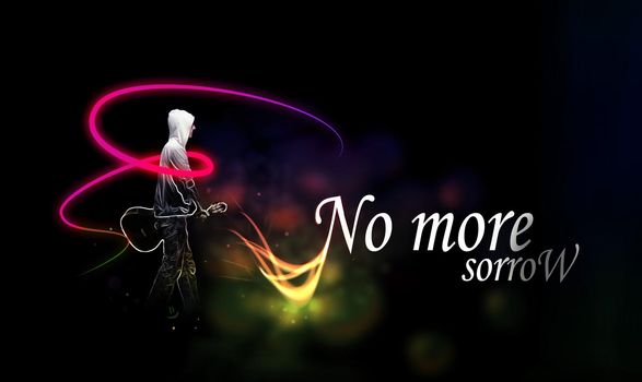 Young Teenager with Guitar on black background. Cool Illustration with caption.