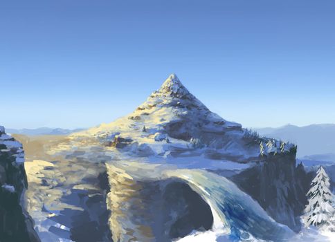 Swiss Alps on scenic winter landscape. Illustration of Mountains and Clear Sky of Switzerland
