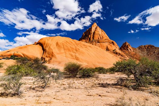 View of the impressive Spitzkoppe, which is also known as the Matterhorn of Namibia in the Erongo Mountains east of Swakopmund with an altitude of 1,584 m