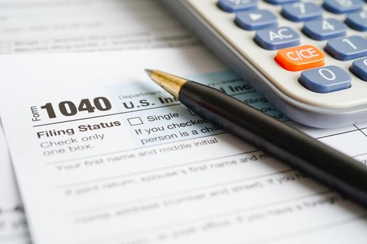 Tax form 1040 U.S. Individual Income Tax Return, business finance concept.