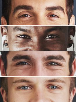 Do you see what they see. Composite image of an assortment of peoples eyes