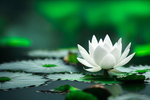 3D illustration white lotus flower pad in pond isolated on blur background. Loy krathong concept background.