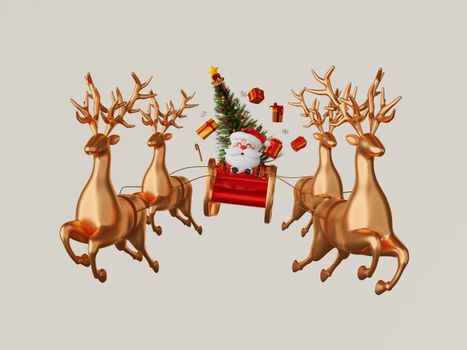 3d illustration of Santa Claus riding on sleigh with gift box