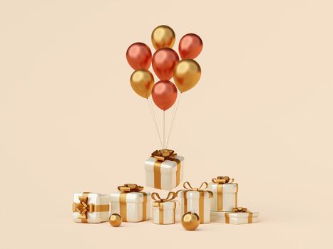 Gift box with balloons for Christmas celebration, 3d illustration