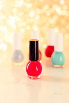 Beauty, make-up and cosmetics concept - Nail polish bottles, manicure and pedicure collection