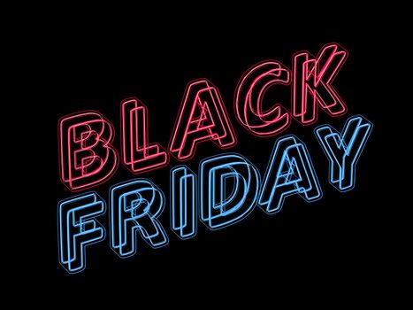 Black friday sale banner with neon glowing letters on black background