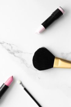 Make-up and cosmetics products on marble, flatlay background - modern feminine lifestyle, beauty blog and fashion inspiration concept