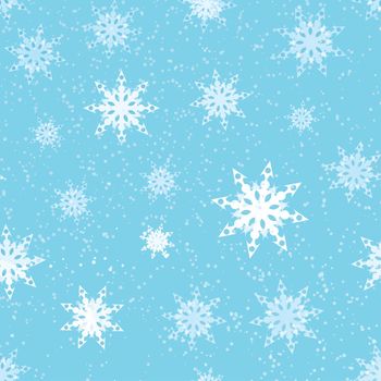 Celebration Christmas Background for Holiday Card in Blue color with Snow Flakes, Seamless Pattern