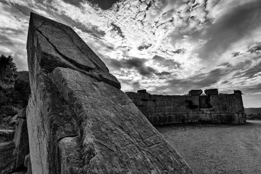 Ruins of the Arcadian gate and walls near ancient Messene(Messini). Greece.