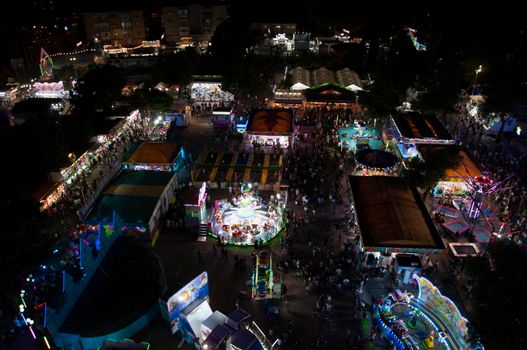 Rural village fair at night . Aerial View. San sebastian de los Reyes , Madrid , Spain