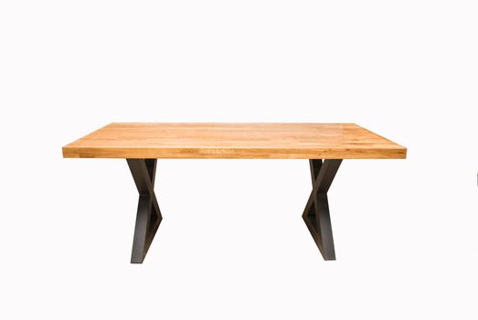 wooden table with black metal legs on white background. High quality photo