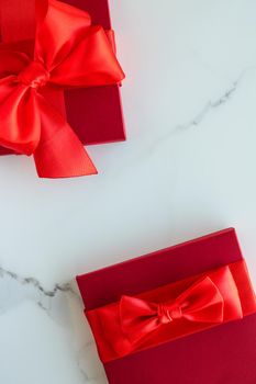 Romantic celebration, lifestyle and birthday present concept - Luxury red holiday gifts on marble