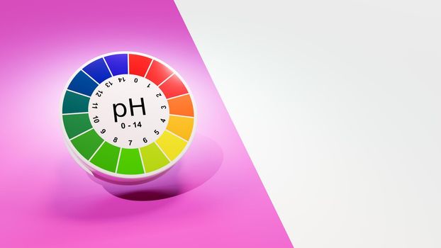 Litmus Paper Wheel on Two Colors Duotone Pink and Gray Background with Copy Space 3D Render Illustration