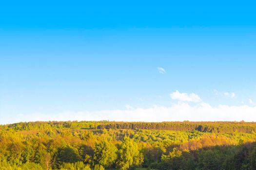 Scenic Landscape of Hill Mountain under Blue Clean Sky in end of Summer