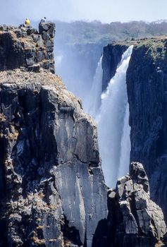 Tourist at the Victoria Falls, World Nature Heritage, Livingstone, Zambia, Victoria Falls National Park