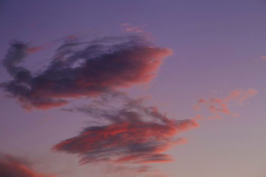 Pink Clouds and lovely sky at Sunset in Alicante in summer