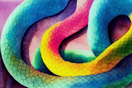 3D Render of Snake digital art painting. Watercolor Animals, pastel colors.