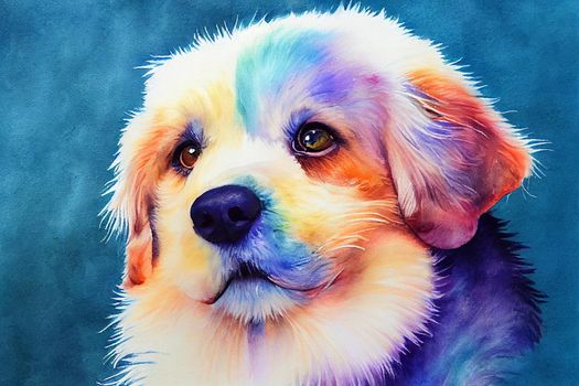 3D Render of Dog digital art painting. Watercolor Animals, pastel colors.