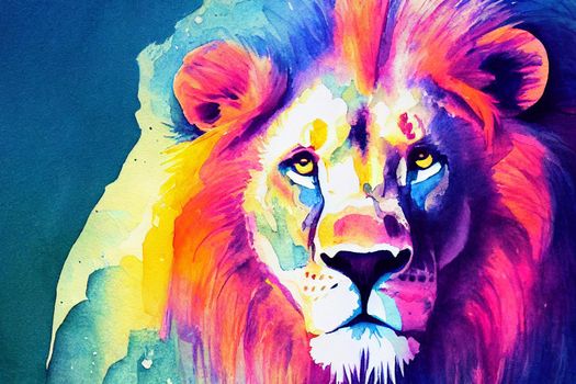 3D Render of Lion digital art painting. Watercolor Animals, pastel colors.