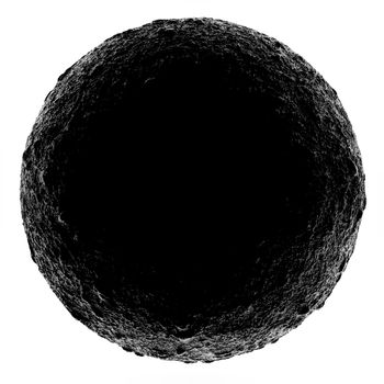 Black round shape of dark stone asteroid - space for copy isolated on white.