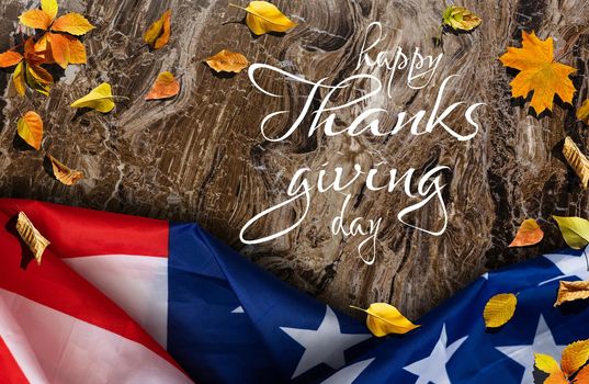 American flag on wooden boards. Happy Thanksgiving