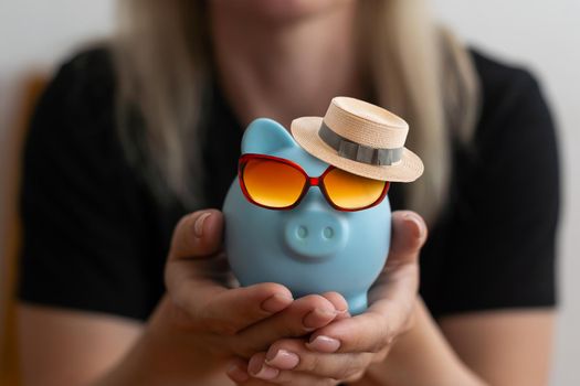 Piggy bank summer vacation, travel, retirement saving concept.