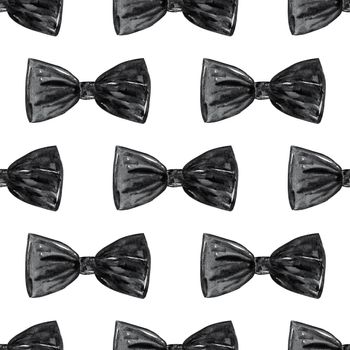 Watercolor black bows seamless pattern on white background