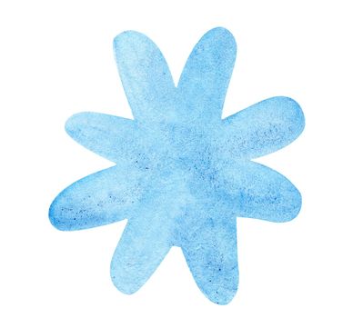 Math sign multiply. Watercolor blue star hand drawn illustration. Blue winter snowflake