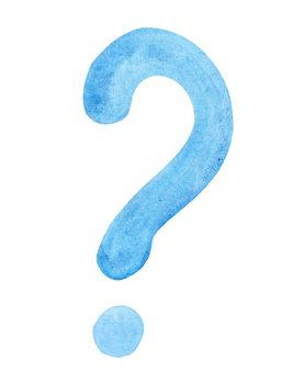 Watercolor blue question sign isolated on white background