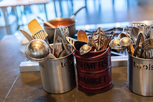 Commercial kitchen at the cooking school.