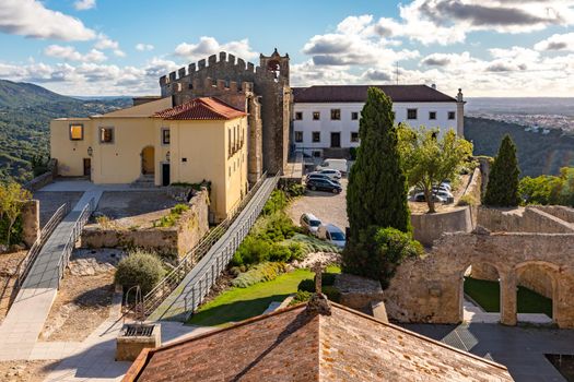 The Castle Fortress and Church of Castelo de Palmela above the town of the same name, Portugal