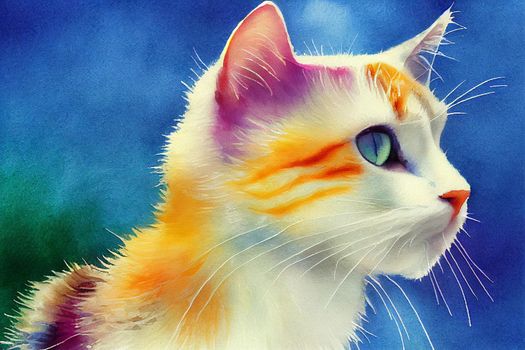 3D Render of Cat digital art painting. Watercolor Animals, pastel colors.