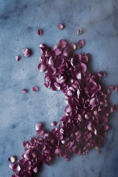 Art of flowers, wedding invitation and nature beauty concept - Rose petals on marble stone, floral background