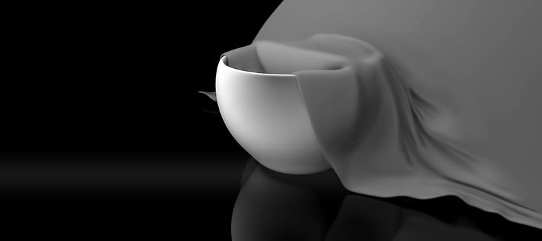 3d computer/digital generated image of a cloth napkin in a glass bowl along with its reflection.