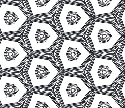 Textured stripes pattern. Black symmetrical kaleidoscope background. Textile ready divine print, swimwear fabric, wallpaper, wrapping. Trendy textured stripes design.