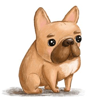 Cartoon funny dog drawing. Cute French bulldog character art