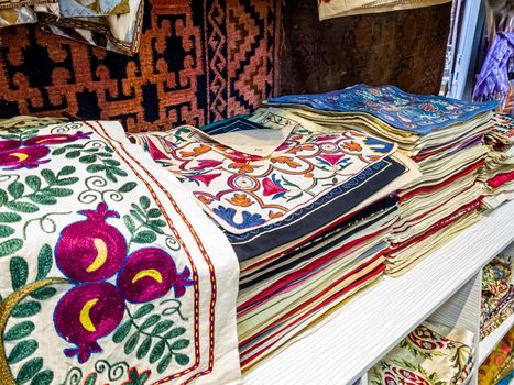 Traditional Asian cloth sold in a store in the Historic Centre of Uzbekistan.