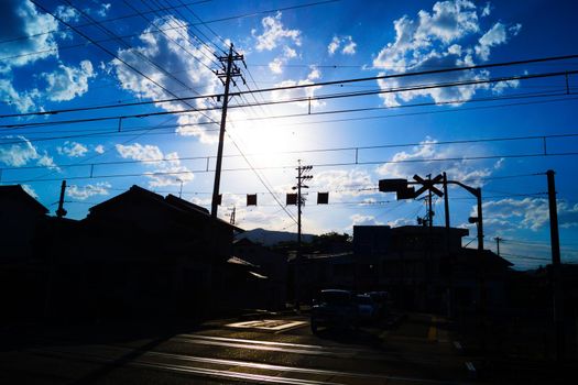 Image of blue sky and telephone pole. Shooting Location: Yokohama-city kanagawa prefecture