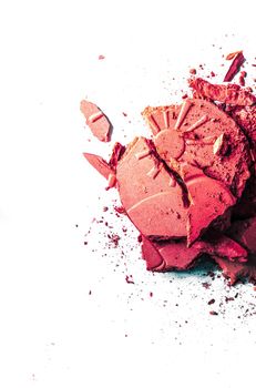 Beauty texture, cosmetic product and art of make-up concept - Crushed eyeshadows and powder isolated on white background