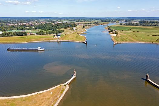 Aerial from the crossing from the rivers Neder Rine and river Lek at Wijk bij Duurstede in the Netherlands