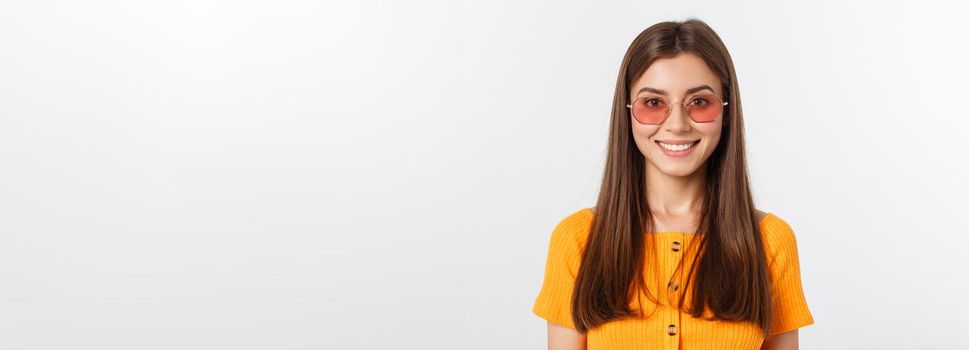 Fashion girl hipster in glasses. White background isolated