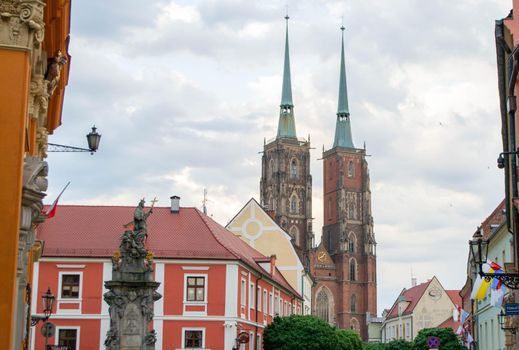 Ancient buildings on Ostrow Tumski at daytime in Wroclaw. High quality photo